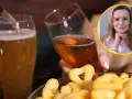 Piwo i chrupki – co wypłukuje magnez? Kobieta w okręgu patrzy na widza.