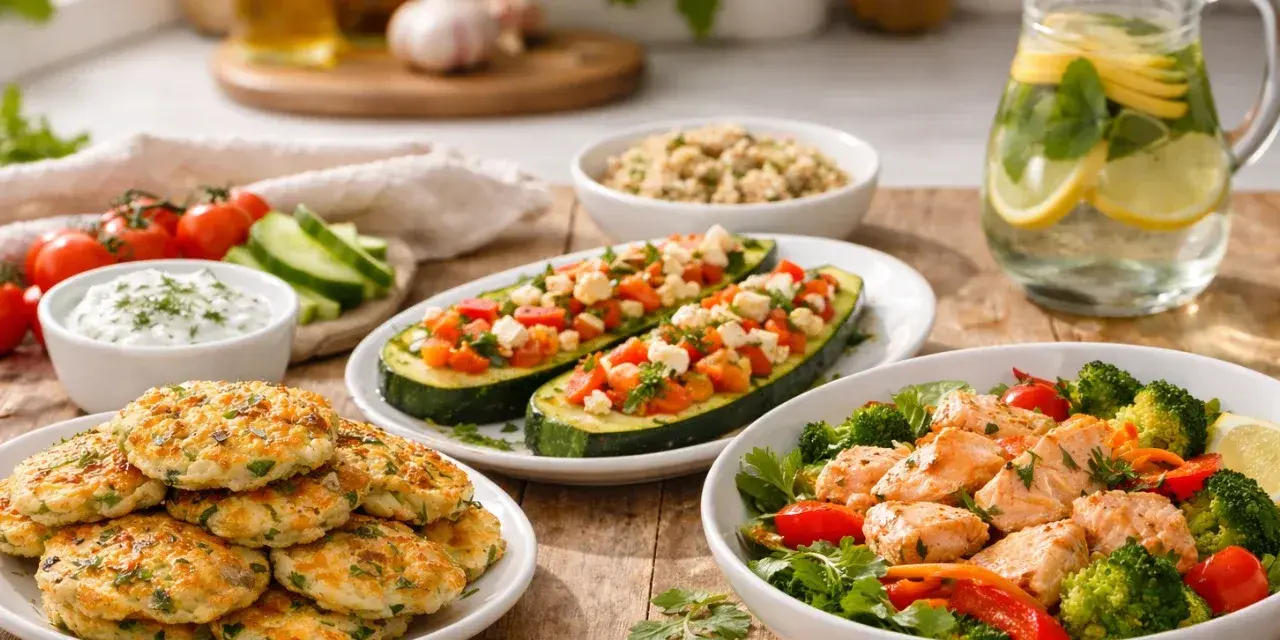 Pyszne placki, faszerowana cukinia, łosoś z warzywami i orzeźwiająca lemoniada. Idealne menu na kolację!
