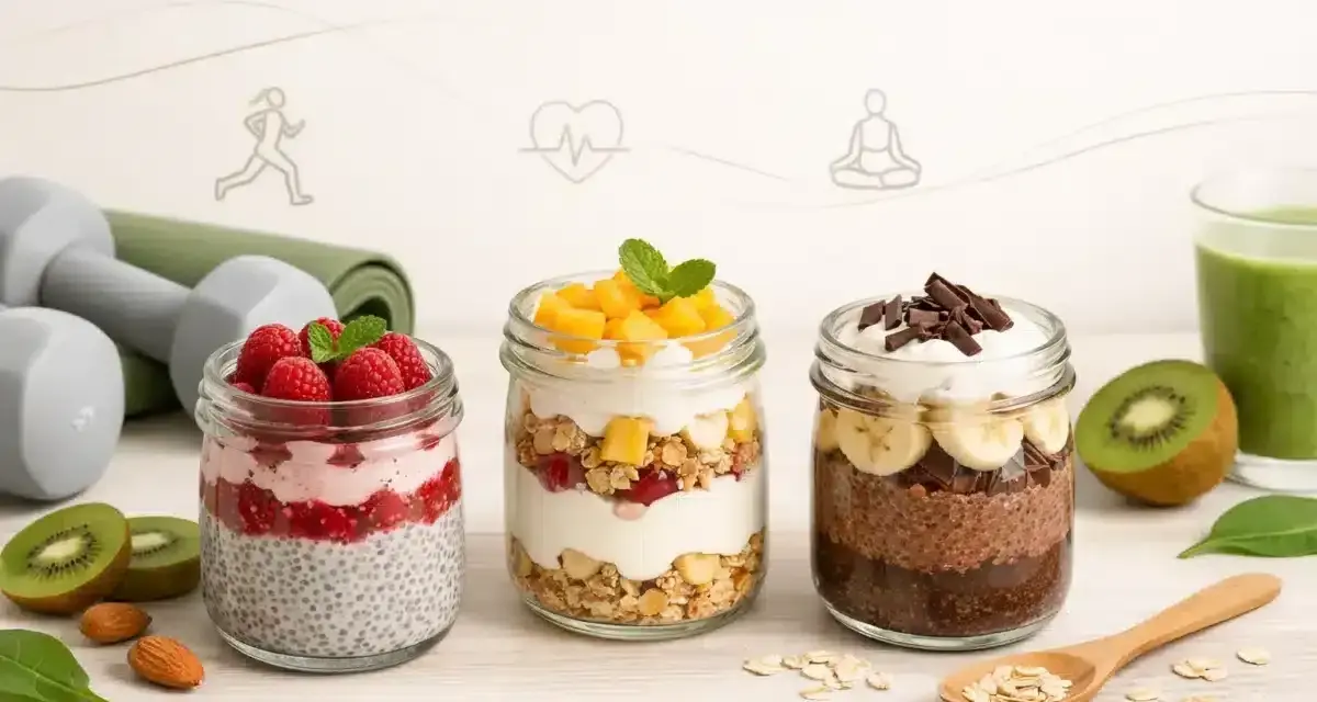 Trzy pyszne fit desery w słoiczkach: z malinami, mango i czekoladą. Idealne na zdrowy początek dnia lub po treningu.