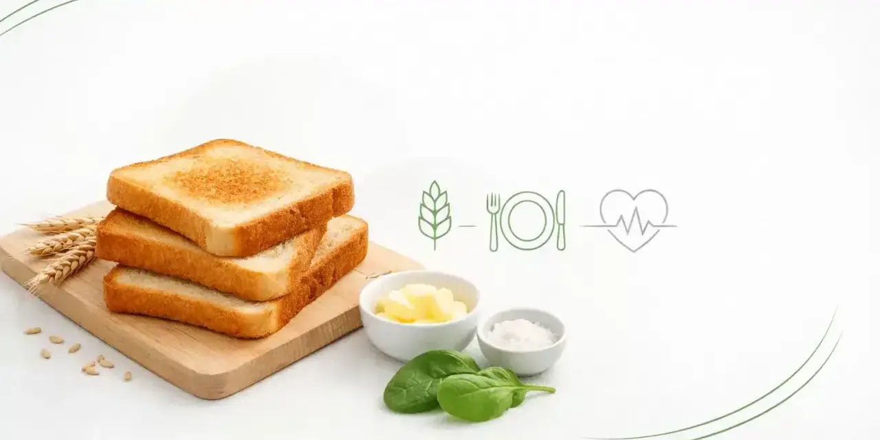 Stos tostowy, masło, sól, szpinak i symbole zdrowego odżywiania. Czy chleb tostowy jest zdrowy?