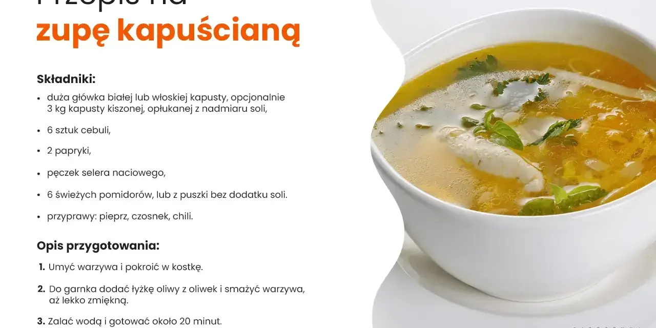 Przepis na zupę kapuścianą, idealną na 7-dniową dietę kapuścianą. Aromatyczna zupa z kapusty, warzyw i przypraw.