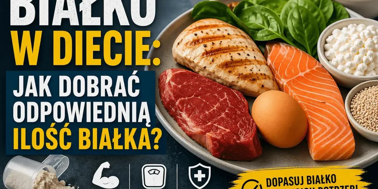 Białko w diecie: jak dobrać jego ilość? Na talerzu mięso, ryba, jajko, nabiał i rośliny strączkowe.