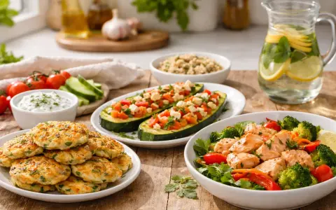 Pyszne placki, faszerowana cukinia, łosoś z warzywami i orzeźwiająca lemoniada. Idealne menu na kolację!