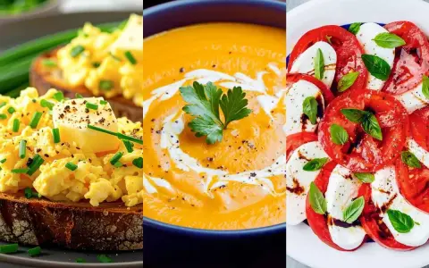 Jajecznica na grzance, kremowa zupa dyniowa i sałatka caprese – idealne przepisy na dieta na jelito drażliwe.