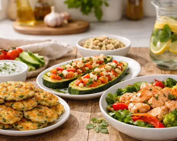 Pyszne placki, faszerowana cukinia, łosoś z warzywami i orzeźwiająca lemoniada. Idealne menu na kolację!