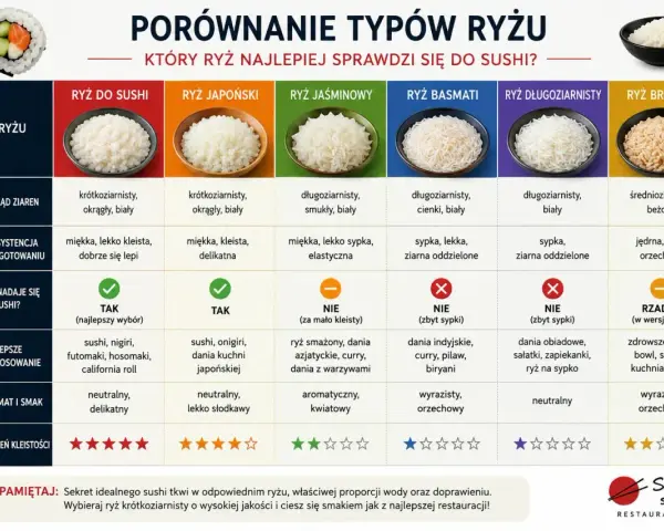 Porównanie ryżu: krótkoziarnisty idealny do sushi, długoziarnisty i basmati nie nadają się. Indeks glikemiczny ryżu ma znaczenie.