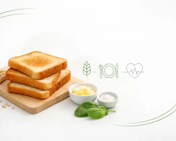 Stos tostowy, masło, sól, szpinak i symbole zdrowego odżywiania. Czy chleb tostowy jest zdrowy?
