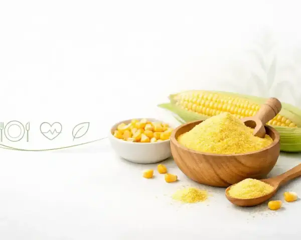 Mąka kukurydziana, ziarna i kolby kukurydzy. Odpowiedź na pytanie: czy mąka kukurydziana ma gluten? Nie, jest bezglutenowa.