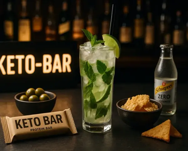 Keto-bar z napojem i przekąskami. Idealny alkohol na keto, gdy chcesz się zrelaksować.