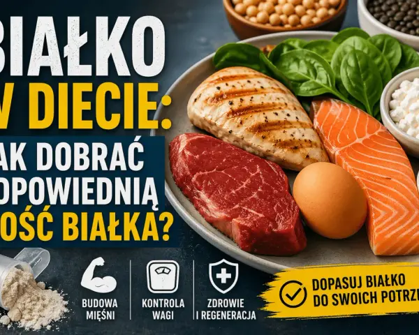 Białko w diecie: jak dobrać jego ilość? Na talerzu mięso, ryba, jajko, nabiał i rośliny strączkowe.