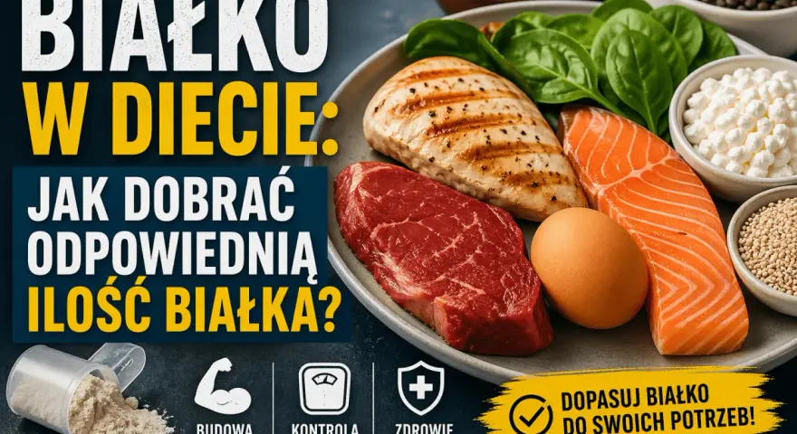 Białko w diecie: jak dobrać jego ilość? Na talerzu mięso, ryba, jajko, nabiał i rośliny strączkowe.