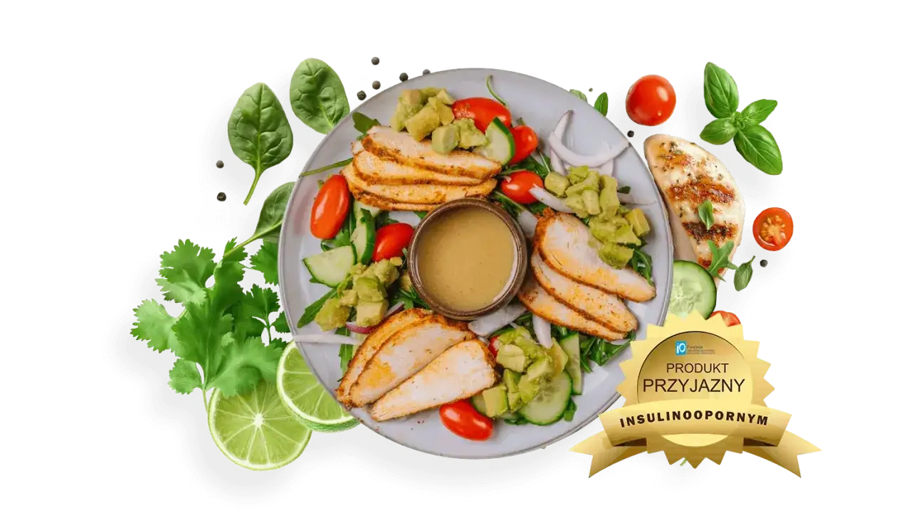 Pyszna sałatka z kurczakiem i awokado, idealna dieta pudełkowa niski IG. Produkt przyjazny insulinoopornym.