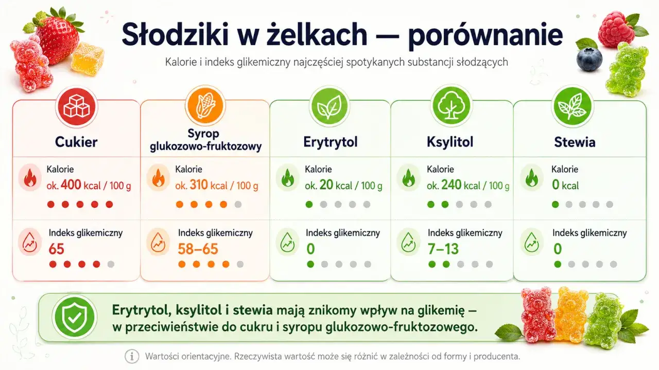 Por&oacute;wnanie słodzik&oacute;w: stewia ma indeks glikemiczny 0, co oznacza znikomy wpływ na poziom cukru we krwi.