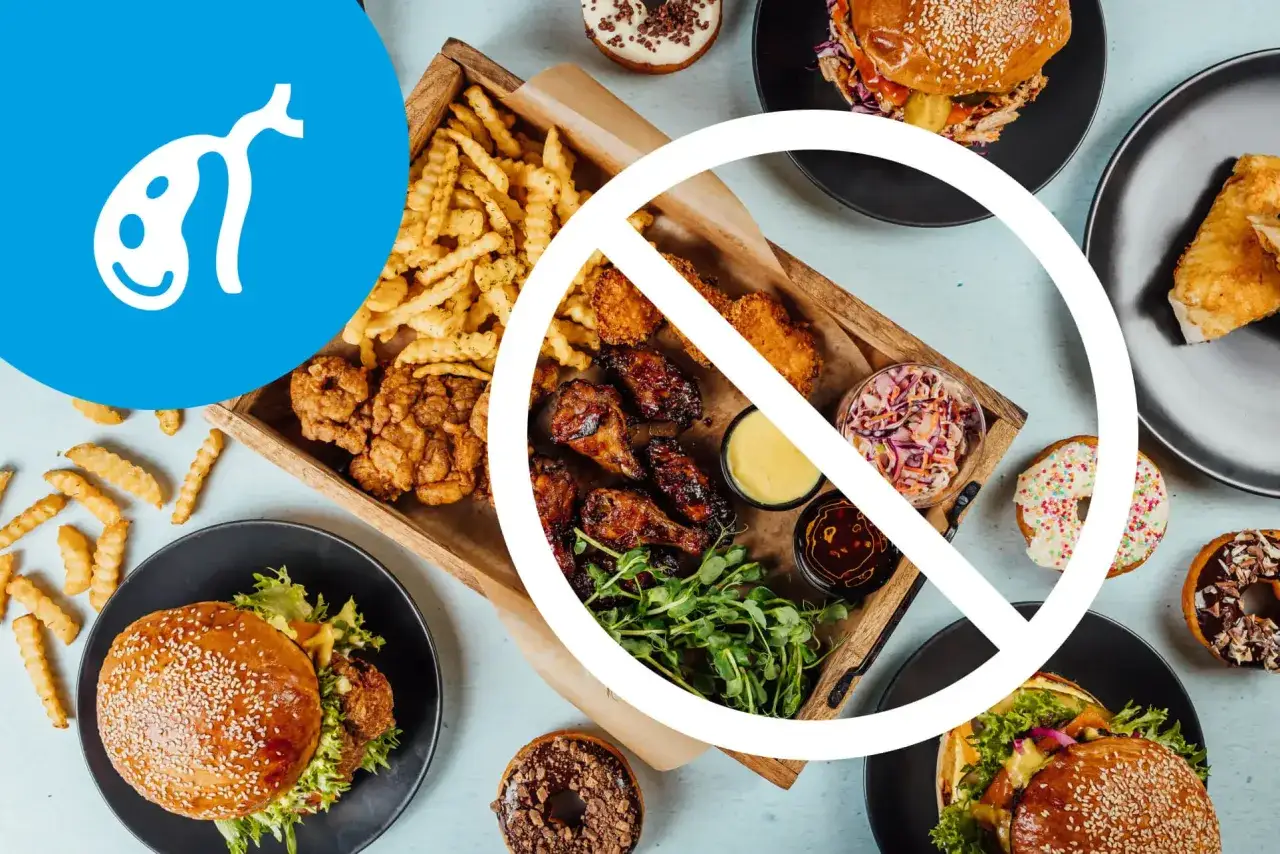 Symbol woreczka ż&oacute;łciowego i zakaz jedzenia fast food&oacute;w. Dieta przy kamieniach w woreczku ż&oacute;łciowym.